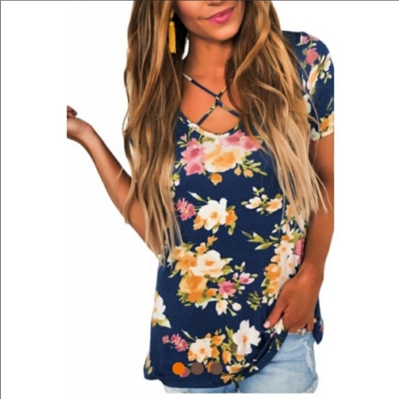 Tops - STRAPPY BLUE FLORAL TOP